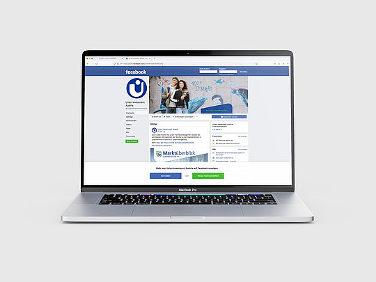 Computerbildschirm mit der Facebook-Seite von Union Investment Austria